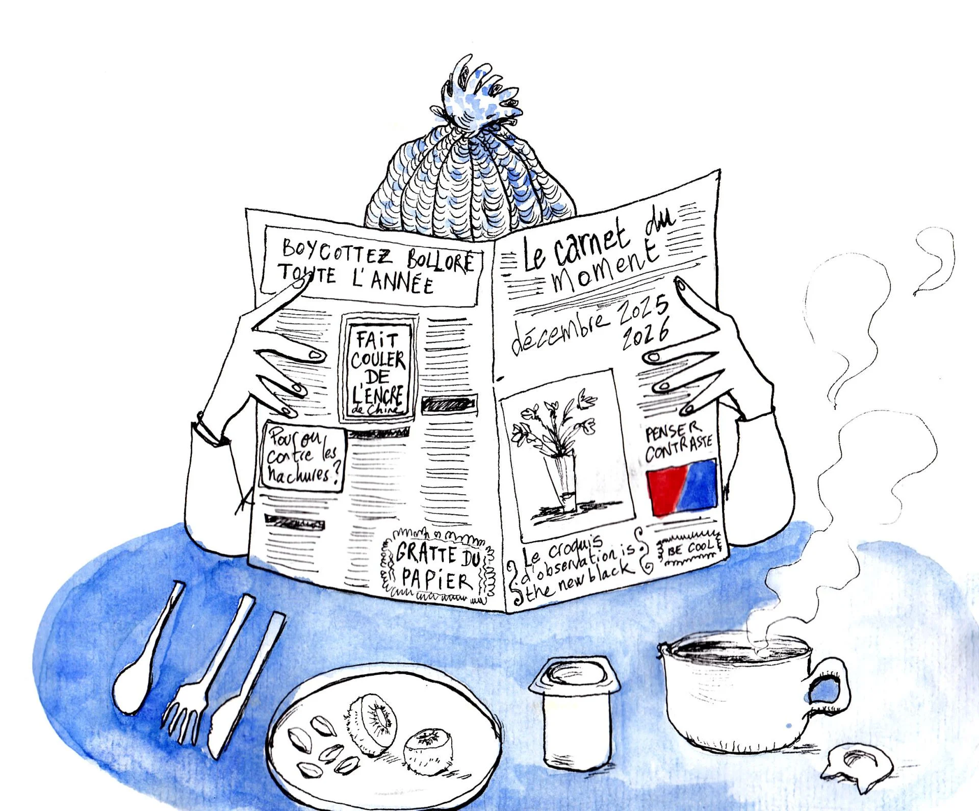 Quelqu'un qui lit un journal qui le cache complétement